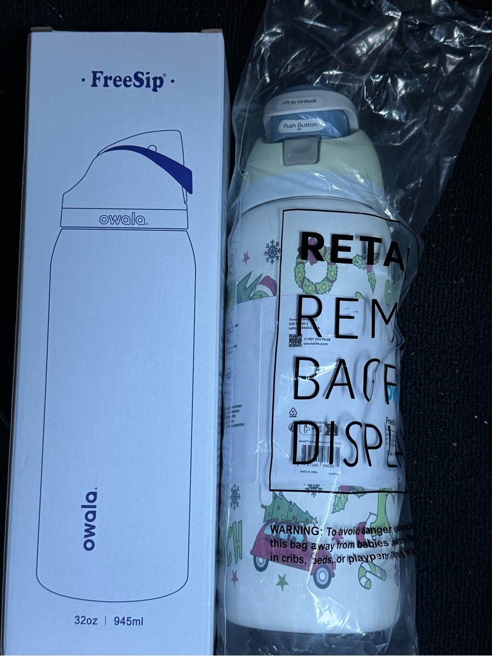 FreeSip 32oz White Holiday Water Bottle